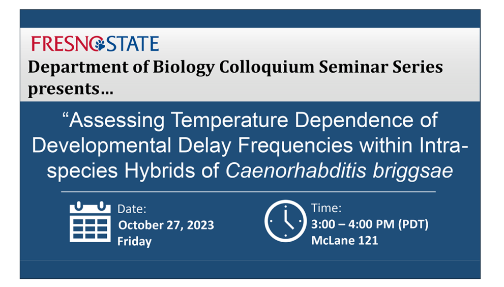 Department of Biology Colloquium Seminar Series presents