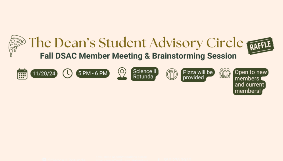 The Dean's Student Advisory Circle, Fall DSAC Member Meeting and Brainstorming Session, Pizza icon, raffle ticket coupon